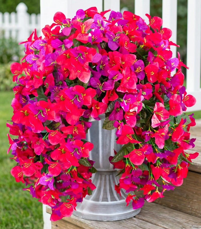 HyeFlora Bougainvillea Artificial Hanging Flowers Plants for Outdoors Decoration 2pcs Fake Flowers Silk Bougainvillea Vines Realistic UV Resistant Faux Flowers for Outdoor Planters Porch Patio Mix - Image 2