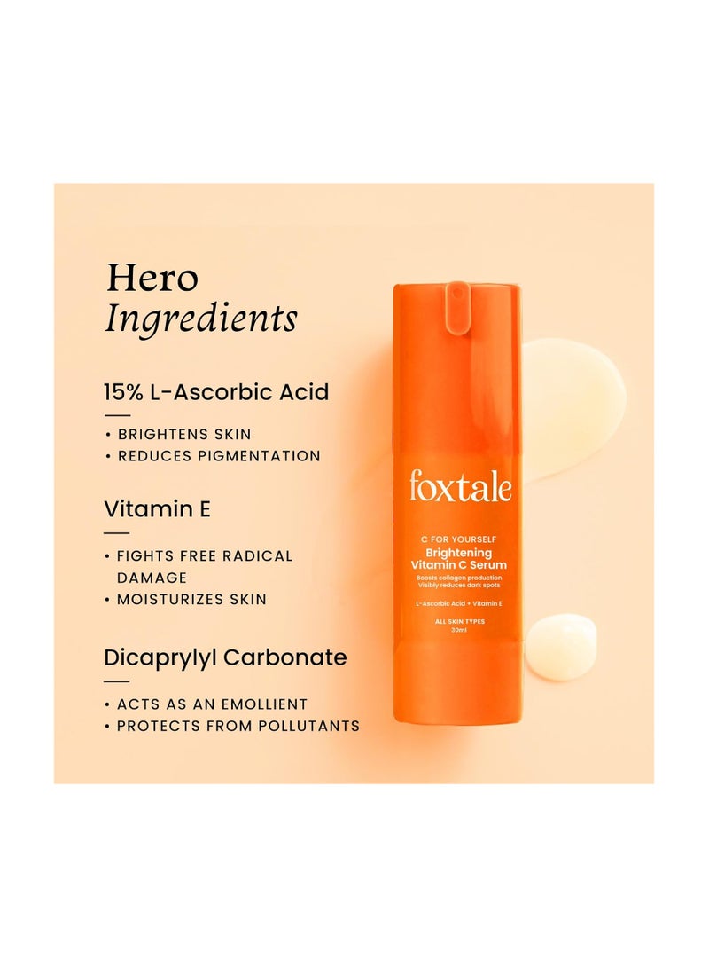 foxtale 15% Vitamin C Face Serum For Glowing Skin,With Pure L-Ascorbic Acid And Vitamin E,Brightening Serum For Dark Spots,Dull Skin,Uneven Skin Tone,All Skin Types,30 Ml - Image 2