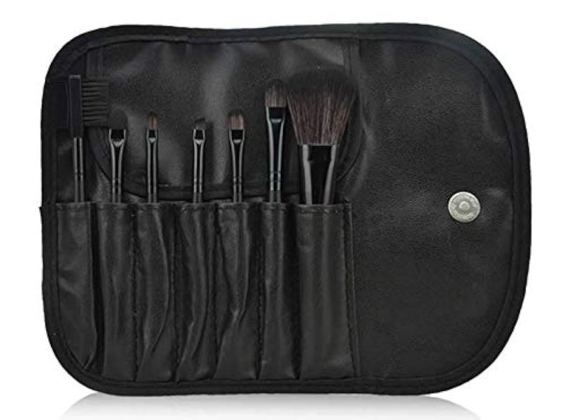 7 Pcs Cosmetic Make Up Eyeshadow Brush Set with Leather Case Bag Black