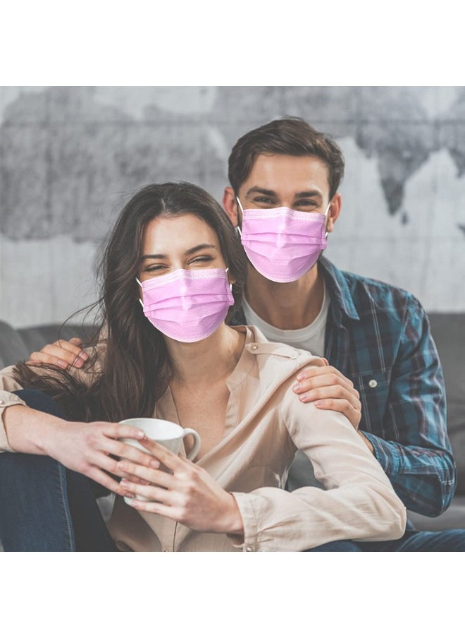دي سي-بيوتيفُل DC-BEAUTIFUL 100 قطعة من أقنعة الوجه ذات الحلقات الأذنية ثلاثية الطبقات للاستخدام مرة واحدة باللون الوردي، مناسبة للبالغين  - Image 4