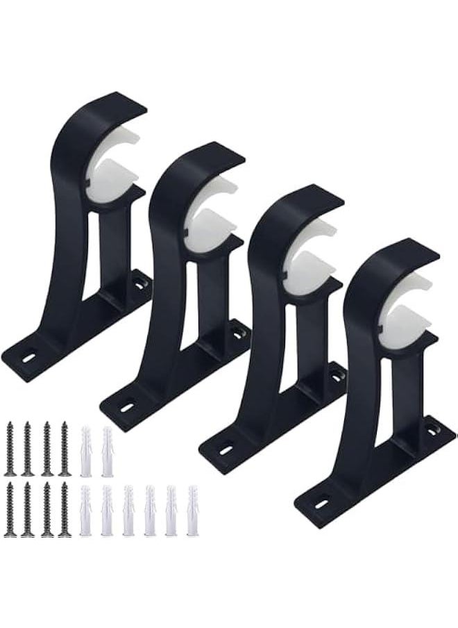 HOOKOR 4Pcs Curtain Rod Bracket, Heavy Duty Curtain Rod Holders for Drapes Wall Heavy Duty, Single Decorative Drapery Rod Hooks Hanger Fit for 1 to 1.2 Inch Drapes Rod, Black Rod Bracket  - Image 1