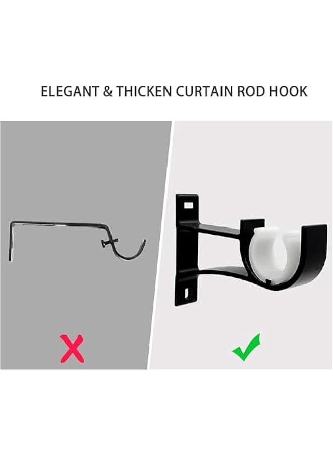 HOOKOR 4Pcs Curtain Rod Bracket, Heavy Duty Curtain Rod Holders for Drapes Wall Heavy Duty, Single Decorative Drapery Rod Hooks Hanger Fit for 1 to 1.2 Inch Drapes Rod, Black Rod Bracket  - Image 2