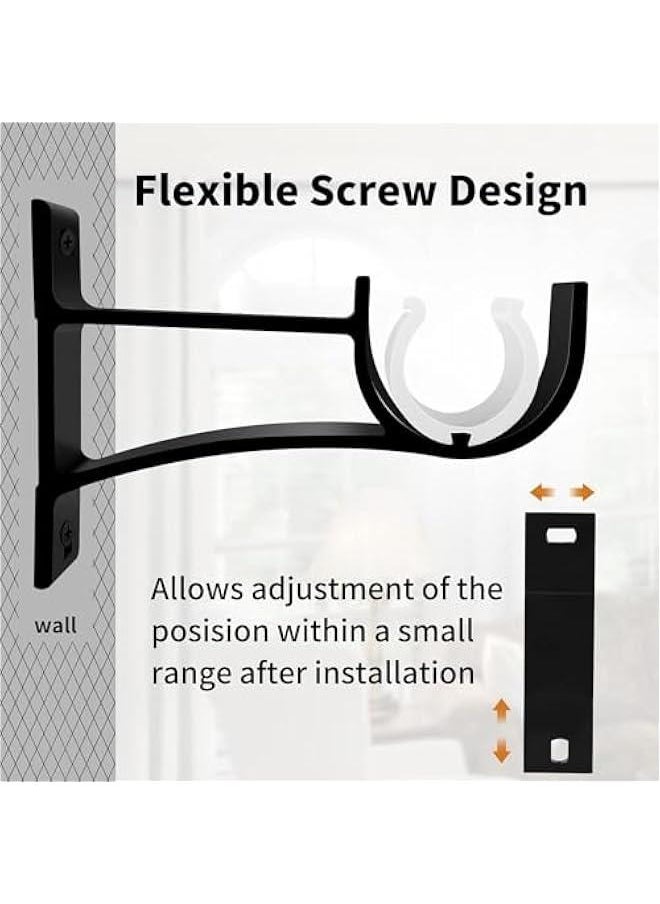 HOOKOR 4Pcs Curtain Rod Bracket, Heavy Duty Curtain Rod Holders for Drapes Wall Heavy Duty, Single Decorative Drapery Rod Hooks Hanger Fit for 1 to 1.2 Inch Drapes Rod, Black Rod Bracket  - Image 4