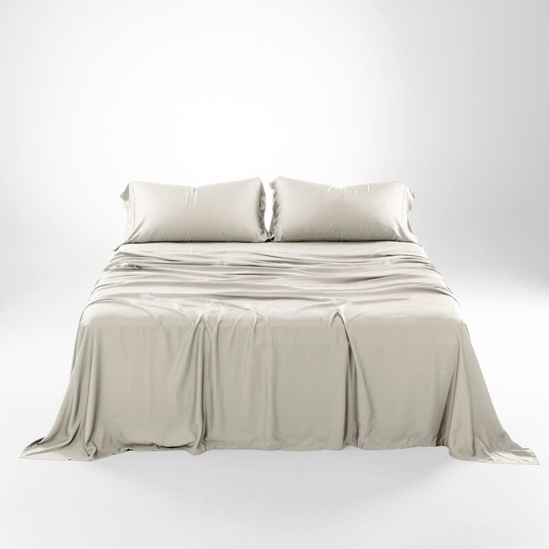 Olive + Crate Eucalyptus Cooling Pillowcase and Sheet Sets California King Size  100% Certified Tencel Fiber  Softer Than 100% Viscose from Bamboo  Deep Pocket Bedding  Oatmeal - Image 4