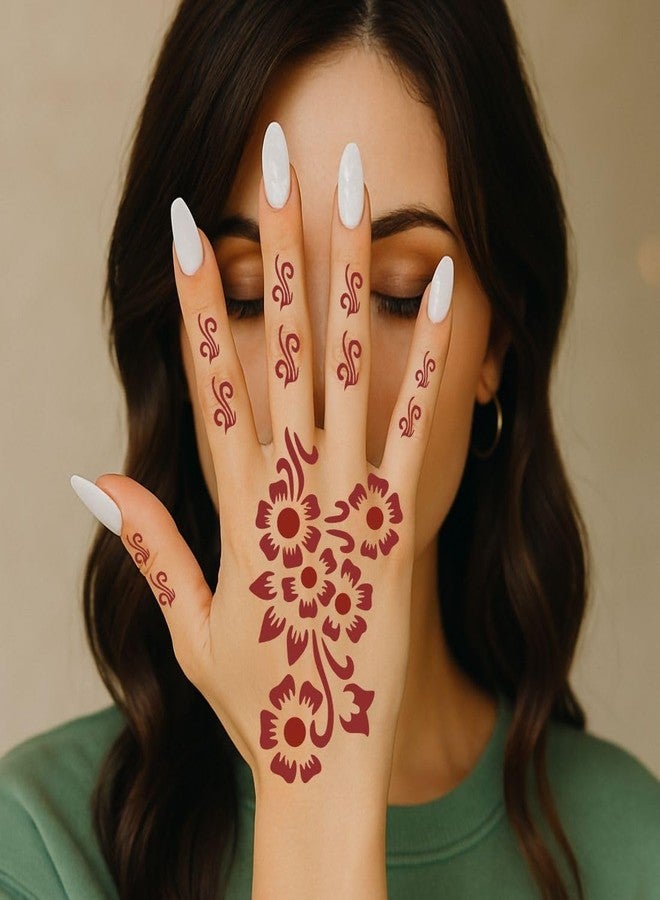 VANVATI Stylish Combo Mehndi Stencil Stickers for Henna Art for Girls and Women Palm, and Finger Design Sticker Pack of 2 - Image 4