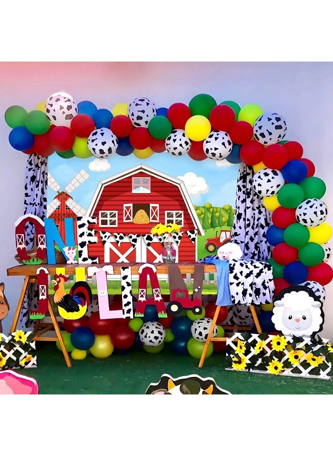 Mocsicka Farm Birthday Backdrop Red Barn Door Farm House Party Banner Farm Animals Theme Birthday Baby Shower Party Decorations Western Cowboy Farm Background For Photography (Red 7X5Ft(82X60 Inch))  - Image 3