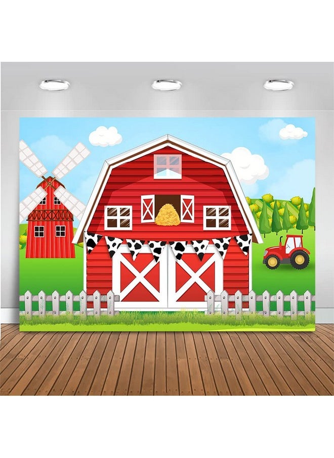 Mocsicka Farm Birthday Backdrop Red Barn Door Farm House Party Banner Farm Animals Theme Birthday Baby Shower Party Decorations Western Cowboy Farm Background For Photography (Red 7X5Ft(82X60 Inch))  - Image 2