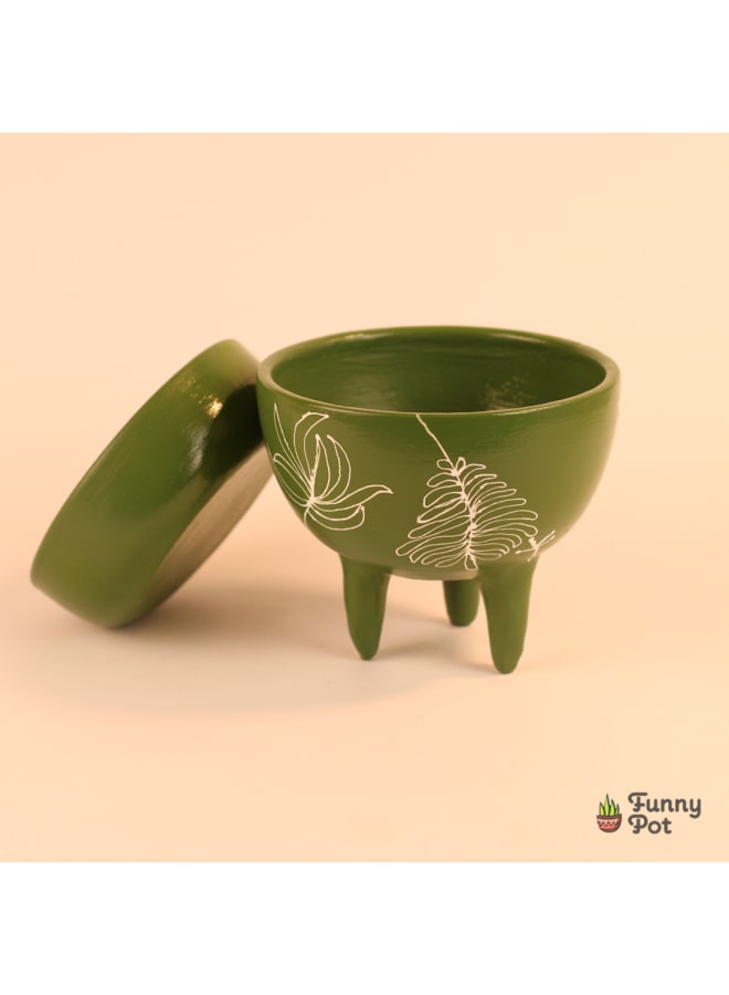 Handmade pottery empty pot - dark green - 12*11 cm