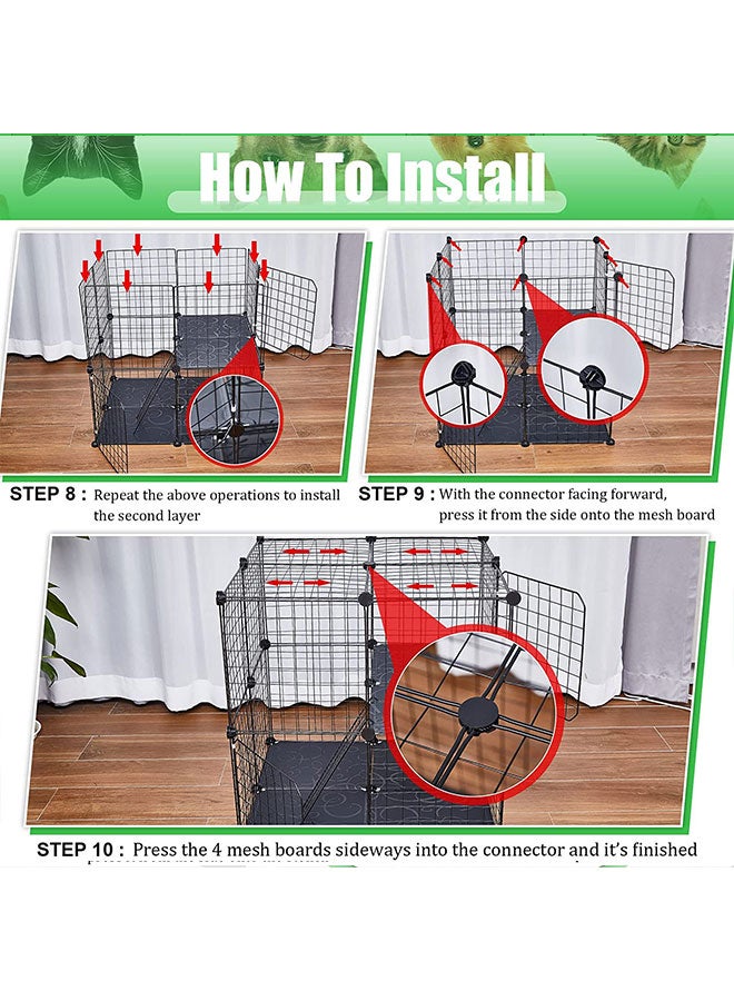 Generic 2 Tier Large Cat Cage Crate DIY Pet Playpen Detachable Dense Metal Wire Ferret Cage Indoor Cat Kennels for Kitten Puppy Bunny Exercise (Black, 27.56 x 27.56）  - Image 4