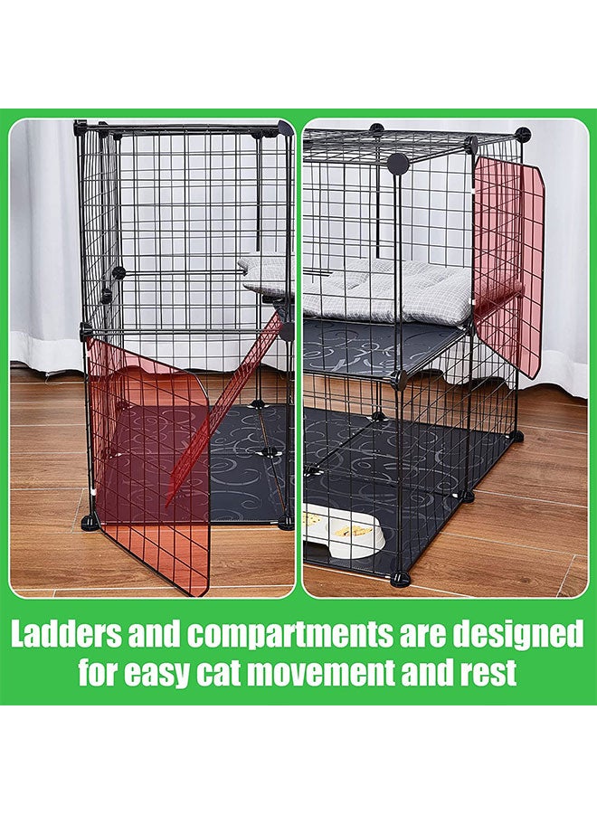 Generic 2 Tier Large Cat Cage Crate DIY Pet Playpen Detachable Dense Metal Wire Ferret Cage Indoor Cat Kennels for Kitten Puppy Bunny Exercise (Black, 27.56 x 27.56）  - Image 5