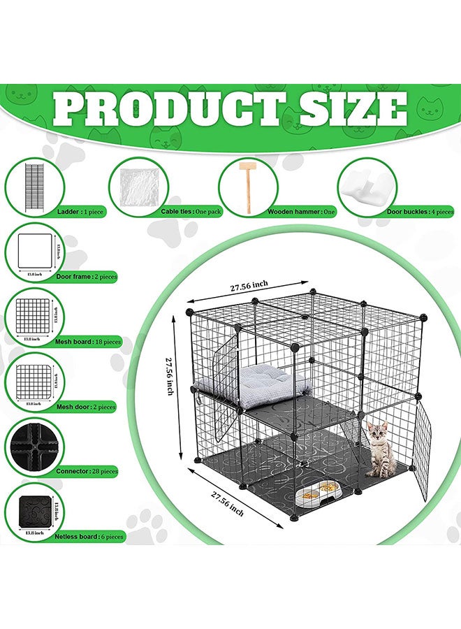 Generic 2 Tier Large Cat Cage Crate DIY Pet Playpen Detachable Dense Metal Wire Ferret Cage Indoor Cat Kennels for Kitten Puppy Bunny Exercise (Black, 27.56 x 27.56）  - Image 2