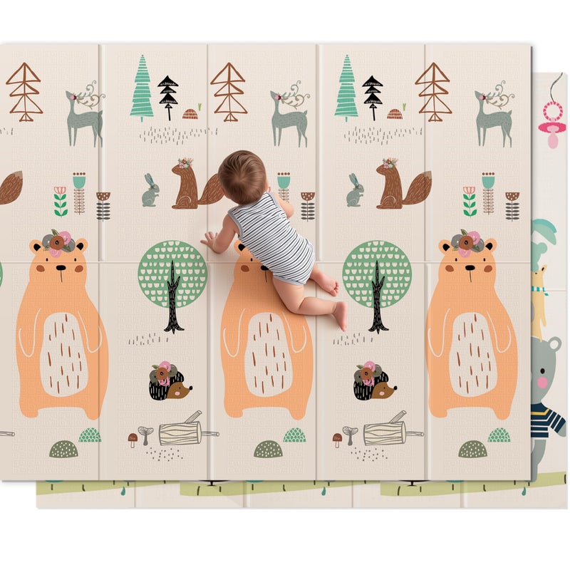 UANLAUO UANLAUO Foldable Baby Play Mat Extra Large Waterproof Activity Playmats for BabiesToddlers Infants Play Tummy Time Foam Baby Mat for Floor with Travel Bag Bear79x71x04inch