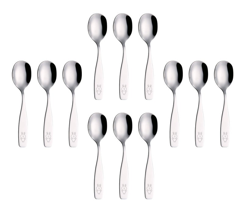 Annova ANNOVA Kids Silverware 12 Pieces Childrens Safe Flatware Set  Children Dinner Spoons Toddler Utensils Metal Cutlery Set for LunchBox Engraved Dog Bunny Stainless Steel 12 Spoons