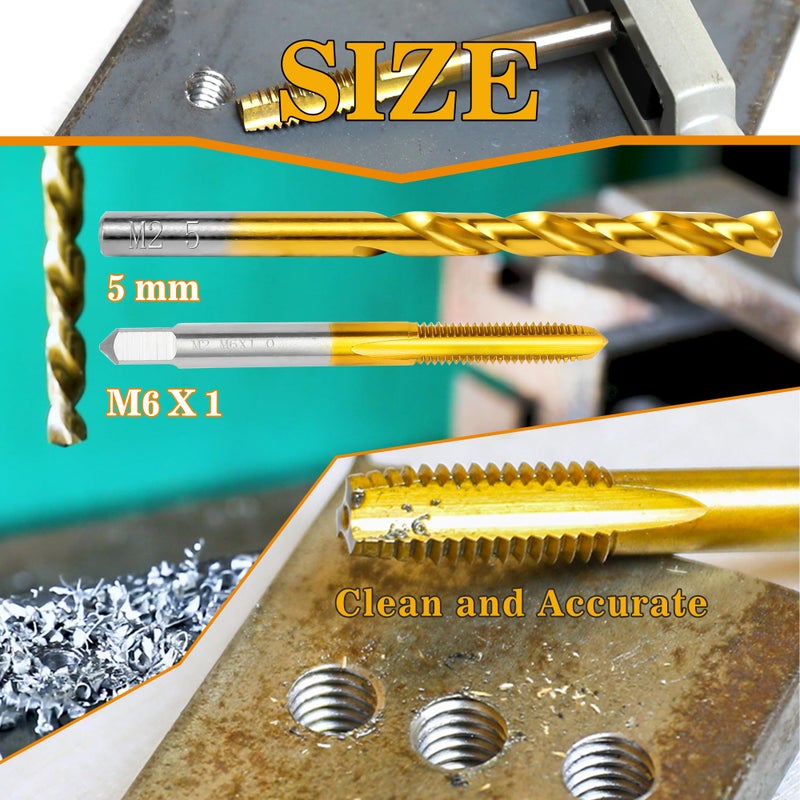 RURITKIT M6x1.0 Tap and 5.0mm Drill Bit Kit, M2 HSS Metric Drill and Tap Set, Combination of Drill and Tap Kit for Metal - Image 2