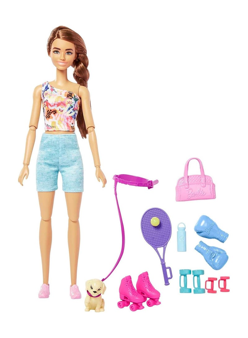 Barbie Wellness Workout Outfit Roller Skates and Tennis with Puppy - Image 2