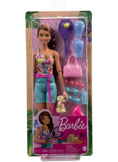 Mattel Games Barbie Wellness Workout Outfit Roller Skates and Tennis with Puppy  - Image 1