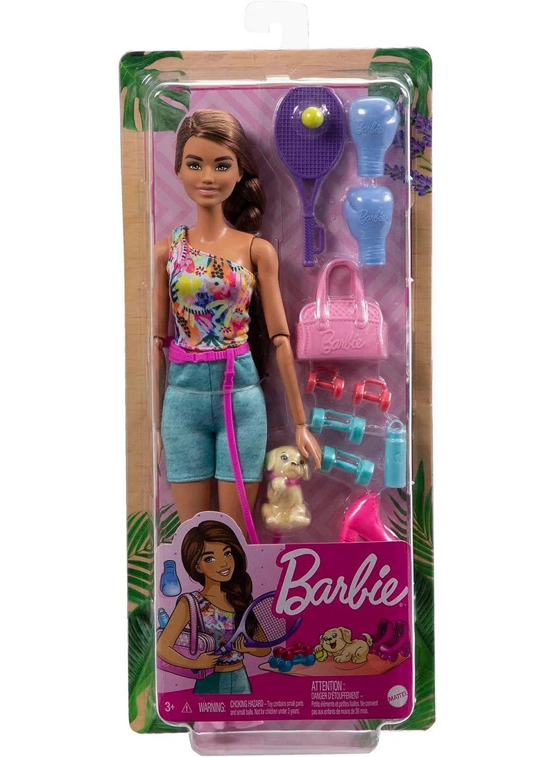 Barbie Wellness Workout Outfit Roller Skates and Tennis with Puppy - Image 1