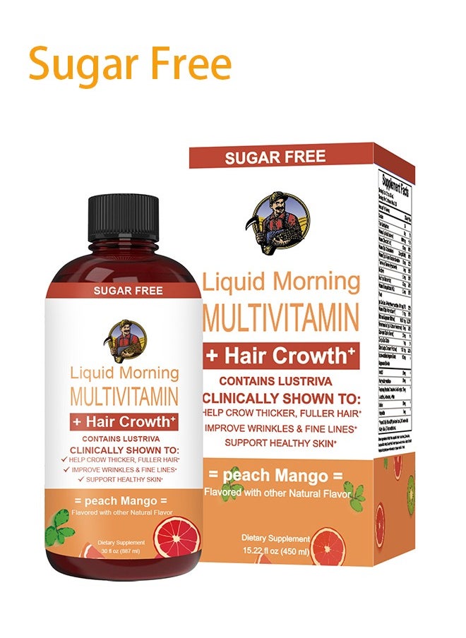 Sugar Free - Liquid Multivitamin Lustriva® Hair Growth for Women| Biotin 10000mcg | Vitamin D, B |Clinically Tested for Thicker Hair, Wrinkles, Fine Lines, Skin Care| Ages 18 | 15.22 Fl Oz - Image 1