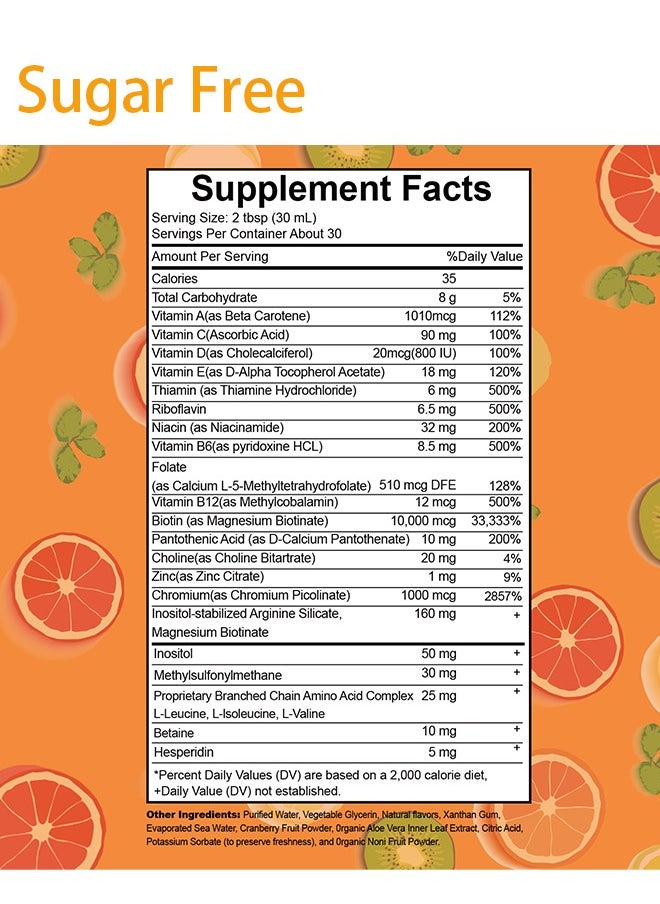 Sugar Free - Liquid Multivitamin Lustriva® Hair Growth for Women| Biotin 10000mcg | Vitamin D, B |Clinically Tested for Thicker Hair, Wrinkles, Fine Lines, Skin Care| Ages 18 | 15.22 Fl Oz - Image 1
