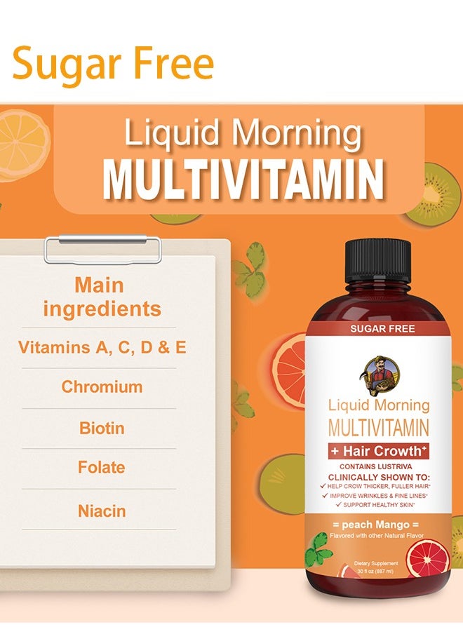 Sugar Free - Liquid Multivitamin Lustriva® Hair Growth for Women| Biotin 10000mcg | Vitamin D, B |Clinically Tested for Thicker Hair, Wrinkles, Fine Lines, Skin Care| Ages 18 | 15.22 Fl Oz - Image 1