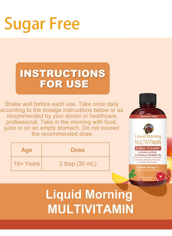 Sugar Free - Liquid Multivitamin Lustriva® Hair Growth for Women| Biotin 10000mcg | Vitamin D, B |Clinically Tested for Thicker Hair, Wrinkles, Fine Lines, Skin Care| Ages 18 | 15.22 Fl Oz - Image 1
