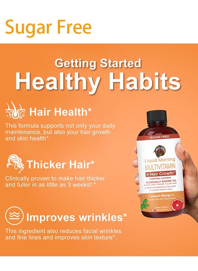Sugar Free - Liquid Multivitamin Lustriva® Hair Growth for Women| Biotin 10000mcg | Vitamin D, B |Clinically Tested for Thicker Hair, Wrinkles, Fine Lines, Skin Care| Ages 18 | 15.22 Fl Oz - Image 1