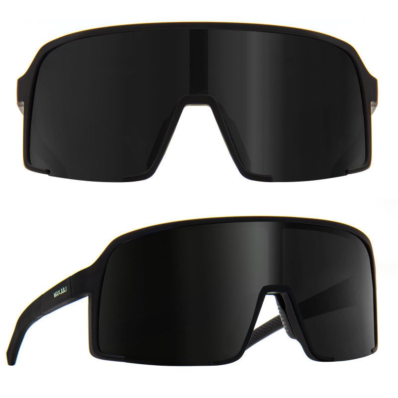 MAXJULI Polarized Sunglasses for Men Women, Windproof Outdoor Sports Cycling Running UV400 Protection Sun Glasses 8133 (Black/Grey) - Image 1