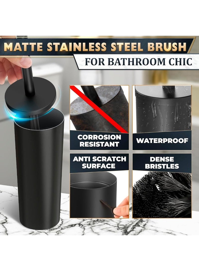 فرشاة تنظيف المرحاض السوداء المقاومة للخدش مع حامل - فرشاة بشعيرات ناعمة، رأس قابل للاستبدال، واقي من الرذاذ، وتصميم صغير الحجم لتنظيف الحمام بسهولة ونظافة. - Image 2