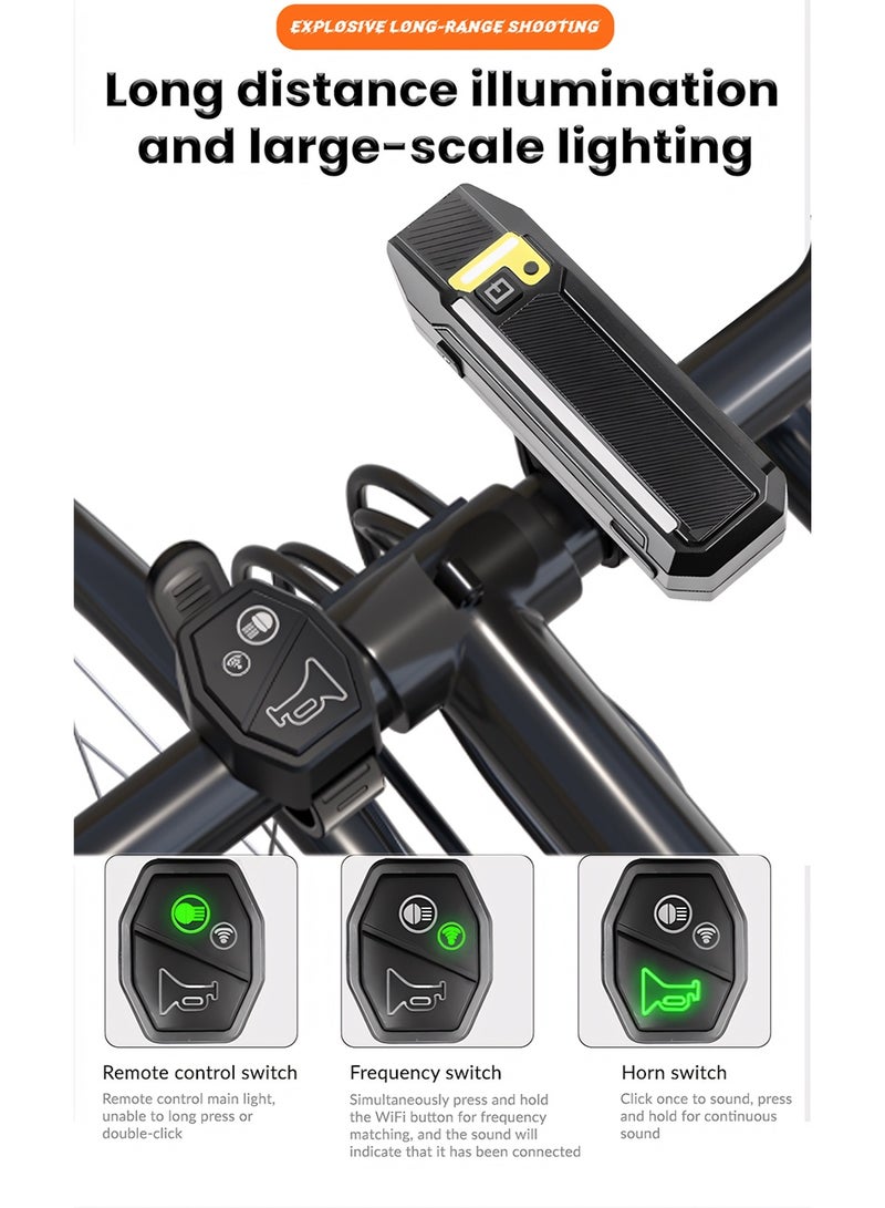 ZONIX Smart Remote Control Bike Headlight with Wireless Remote, Electric Horn, 2400mAh Battery, USB-C Fast Charging, IPX4 Waterproof, 14 Light Modes, Auto Light Sensor, Frequency Matching for Road Cycling, Mountain Biking, Night Commuting - Image 4