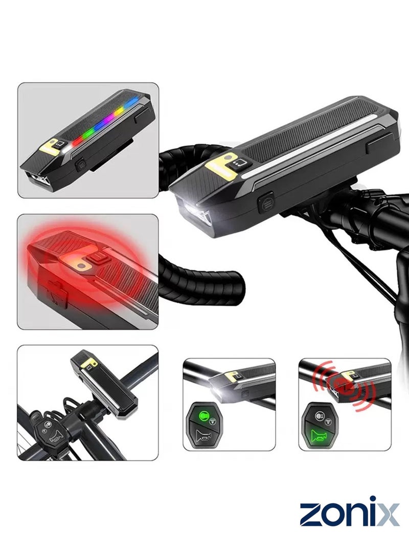ZONIX Smart Remote Control Bike Headlight with Wireless Remote, Electric Horn, 2400mAh Battery, USB-C Fast Charging, IPX4 Waterproof, 14 Light Modes, Auto Light Sensor, Frequency Matching for Road Cycling, Mountain Biking, Night Commuting - Image 1