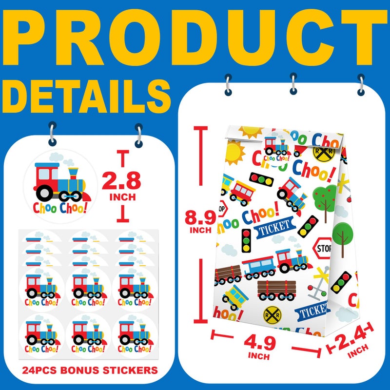 BonBeeDesign Train Party Favors Candy Bags with Stickers - Train Goodie Gift Treat Bags - Train Themed Birthday Party Supplies - Image 2