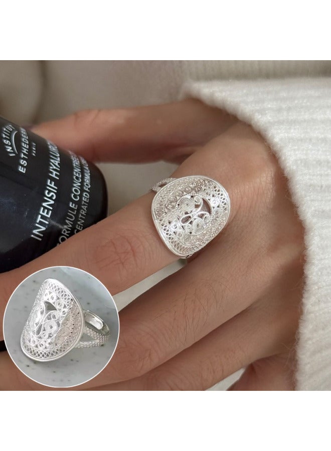Hollow Ball Ring Women's Geometric Creative Sweet Cool S925 Silver Plated Open Ring All-match Personalized Finger Ring