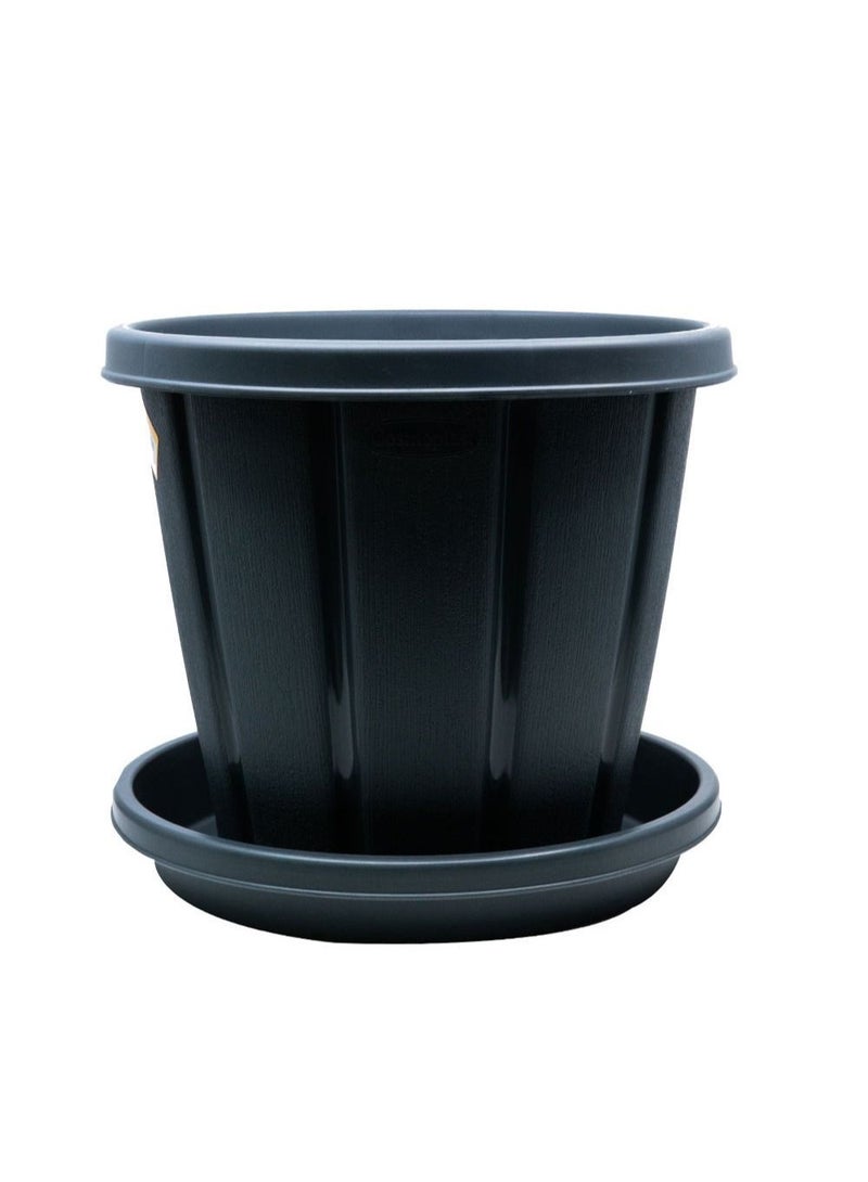 Cosmoplast Woodgrain Pot With Tray 12 inches Grey - Image 1