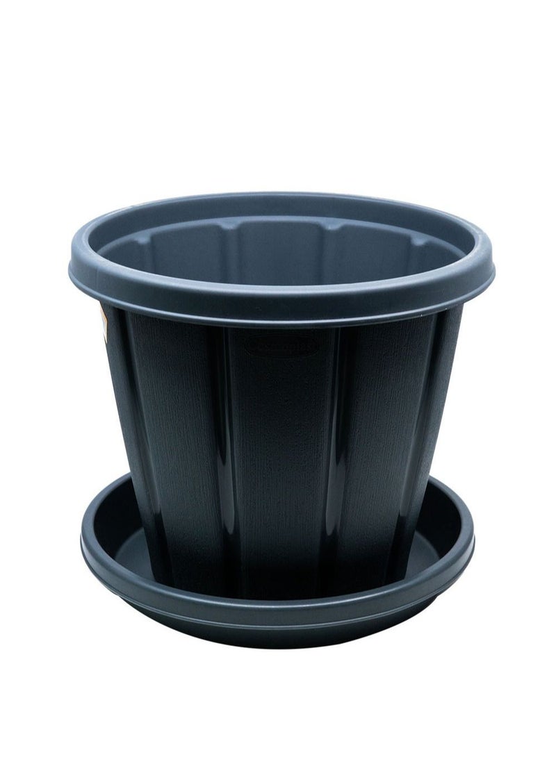 Cosmoplast Woodgrain Pot With Tray 12 inches Grey - Image 2