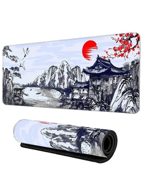 Large Mouse Pad Large Gaming Mouse Pad 30cm x 70cm x 2mm Computer Keyboard Mouse Mat Non-Slip Mousepad Rubber Base And Suitable For Gamers, Home Office, Study, And Work(Landscape And Sunrise Ink Painting)