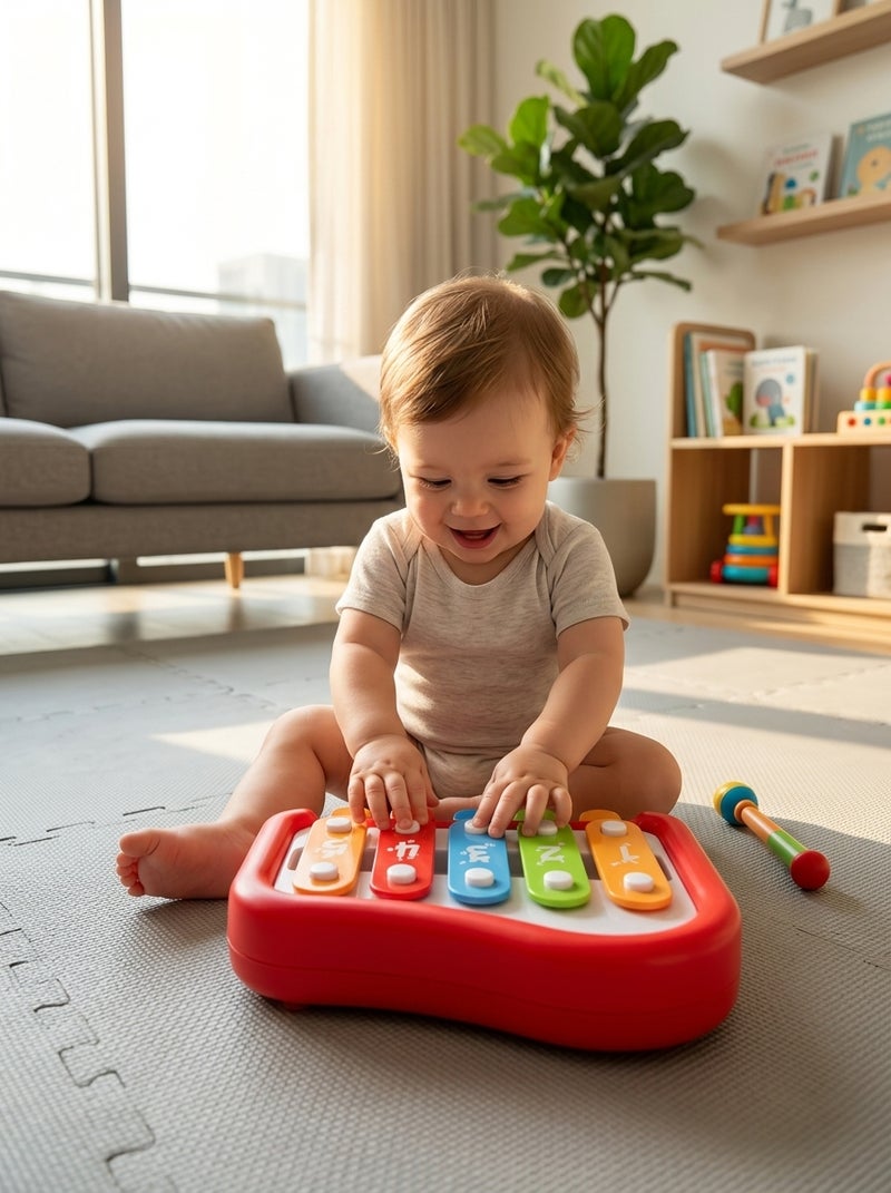 general Brand Red 2-in-1 Xylophone Piano Musical Toy for Toddlers & Kids, Early Educational Instrument with 8 Keys & Mallets, Sensory Learning Keyboard for Boys Girls Baby Development Toys 8011 - Image 4