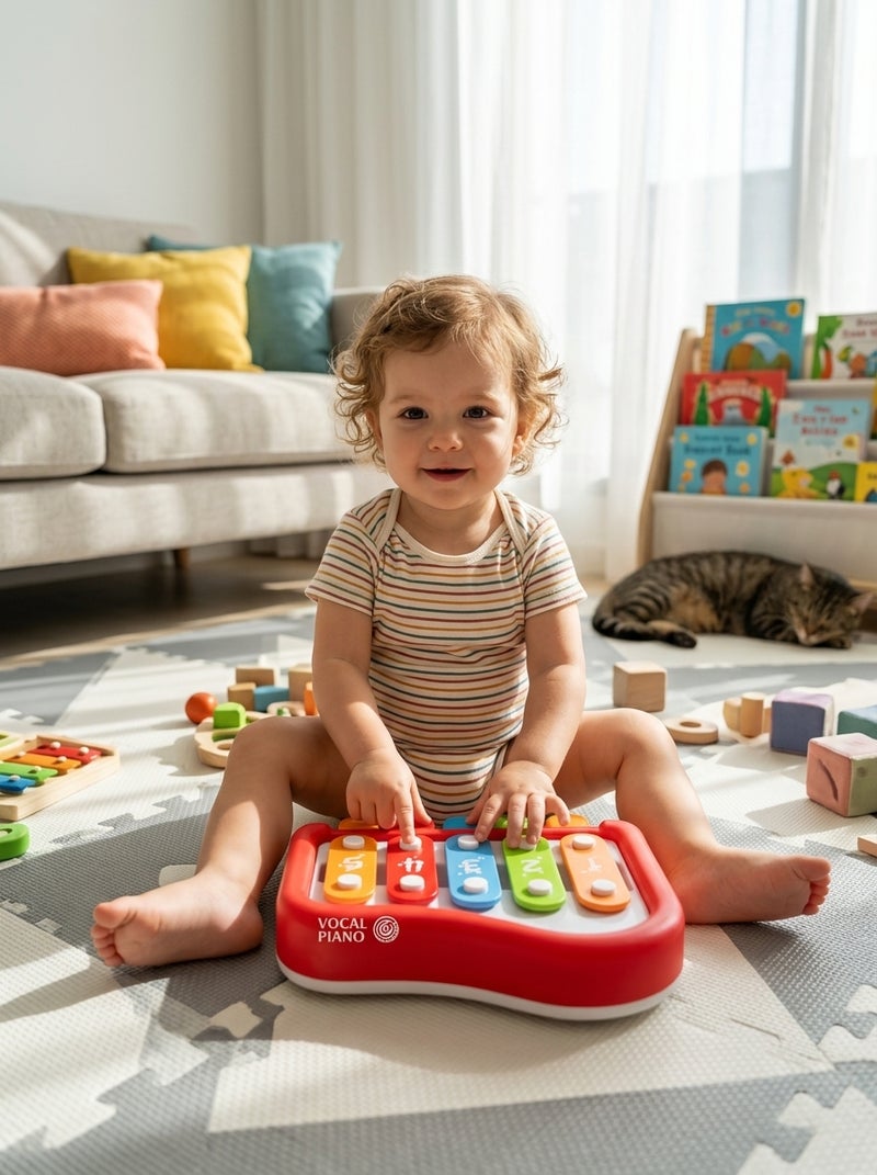 general Brand Red 2-in-1 Xylophone Piano Musical Toy for Toddlers & Kids, Early Educational Instrument with 8 Keys & Mallets, Sensory Learning Keyboard for Boys Girls Baby Development Toys 8011 - Image 5
