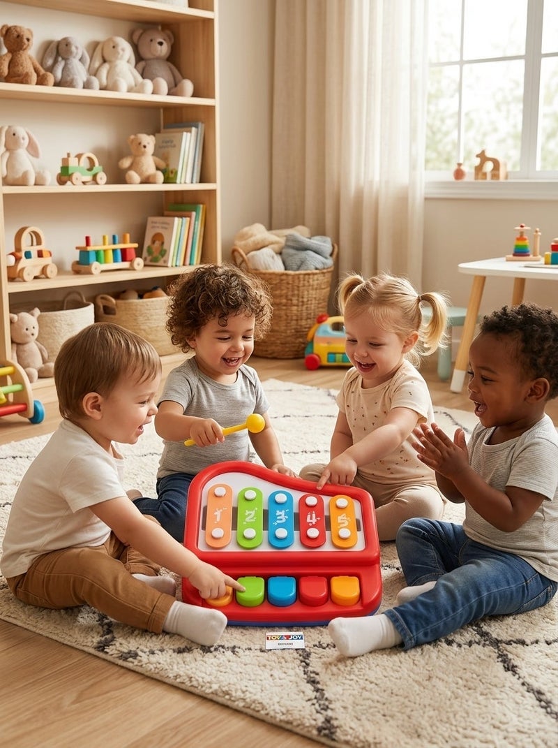 general Brand Red 2-in-1 Xylophone Piano Musical Toy for Toddlers & Kids, Early Educational Instrument with 8 Keys & Mallets, Sensory Learning Keyboard for Boys Girls Baby Development Toys 8011 - Image 3