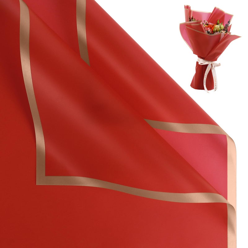 NESCCI 20 Sheet Flower Wrapping Paper - Waterproof Floral Bouquet Wrapping Paper, Florist Supplies Packaging Paper for Wedding Birthday Gift DIY (Big red) - Image 1