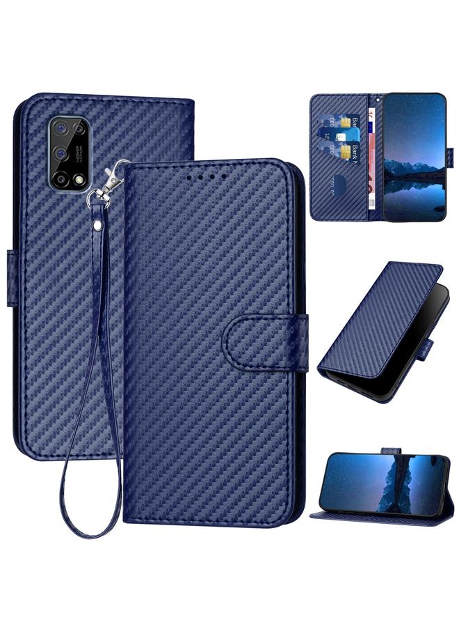 The Bros Case For Realme 7 5G / V5 5G / Q2 / Narzo 30 Pro 5G YX0070 Carbon Fiber Buckle Leather Phone Case with Lanyard