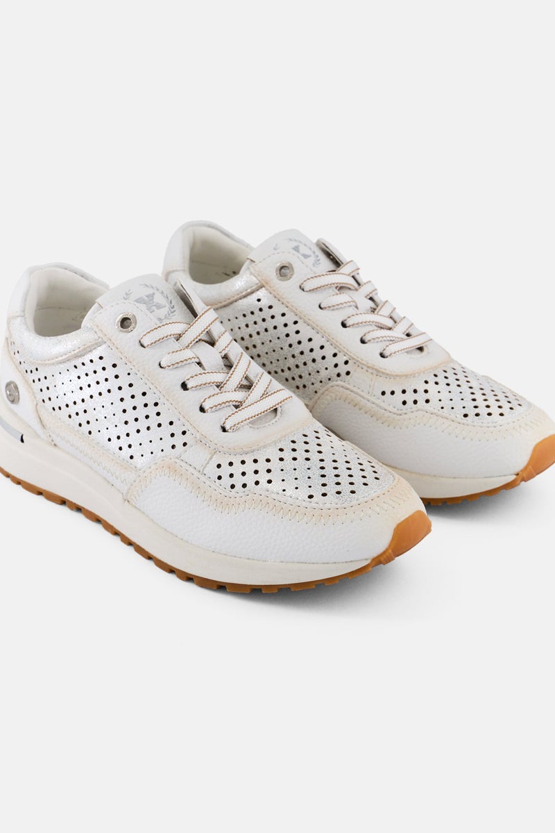 Xti Women Z,C Metallic Lace Up Casual Shoes, Ivory - Image 3