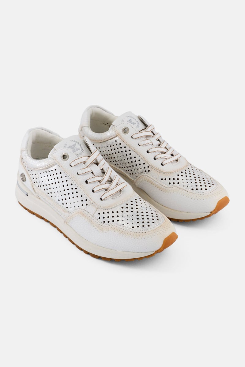 Xti Women Z,C Metallic Lace Up Casual Shoes, Ivory - Image 1