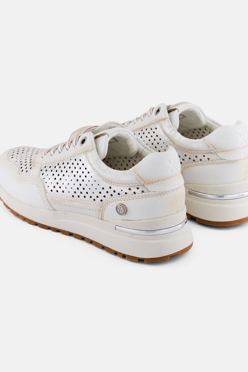 Xti Women Z,C Metallic Lace Up Casual Shoes, Ivory - Image 2