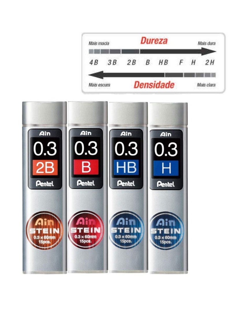 Pentel Ain Stein Mechanical Pencil Lead | Tip Size 0.3 Mm | Lead Of Grade Hb | Pack Of 15 Pcs (C273-Hb), Ink black - Image 2