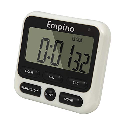 Empino Digital Kitchen Timer Cooking Timer 12Hour Display Clock Large Display Strong Magnet Back Loud Alarm Memory Function CountUp Count Down for Cooking Baking Sports Game Office Exercise