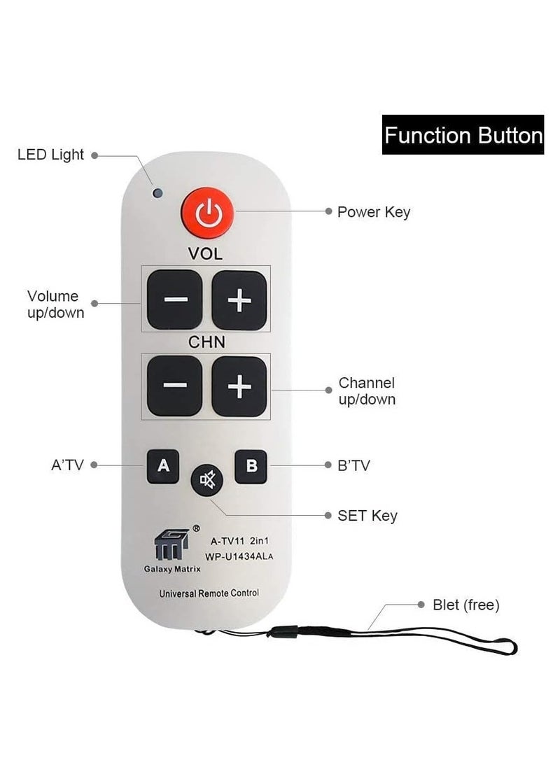 Generic - Big Button Universal Remote Control A-TV11 – Easy-to-Use, Ergonomic Remote for TVs, DVD Players, and More – Simplified Layout with Large Buttons - Image 1