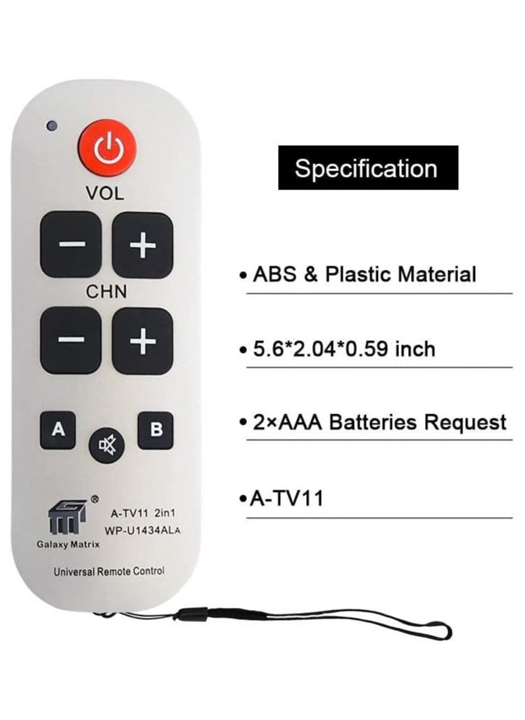 Generic - Big Button Universal Remote Control A-TV11 – Easy-to-Use, Ergonomic Remote for TVs, DVD Players, and More – Simplified Layout with Large Buttons - Image 1