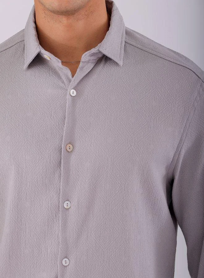 The Indian Garage Co Men Slim Fit Textured Solid Full Sleeves Cutaway Collar Resort Wear Shirt
