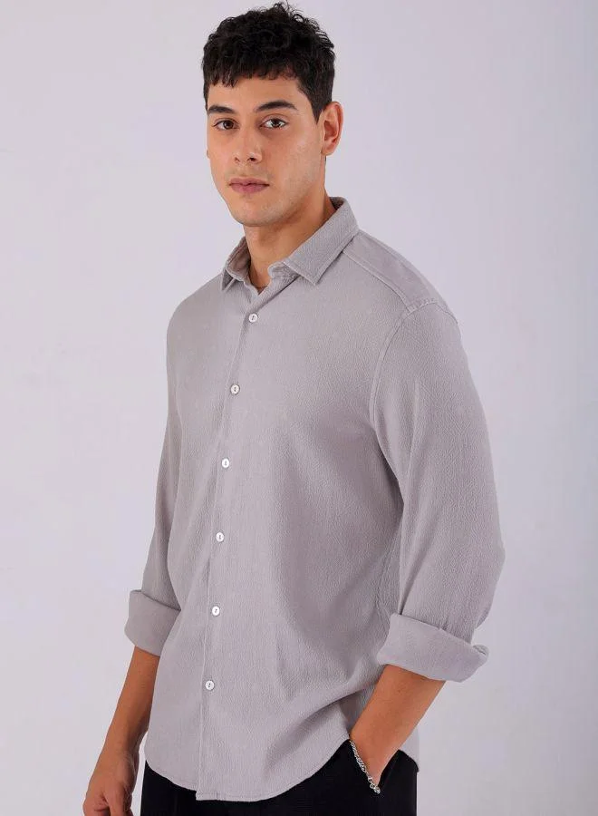 The Indian Garage Co Men Slim Fit Textured Solid Full Sleeves Cutaway Collar Resort Wear Shirt