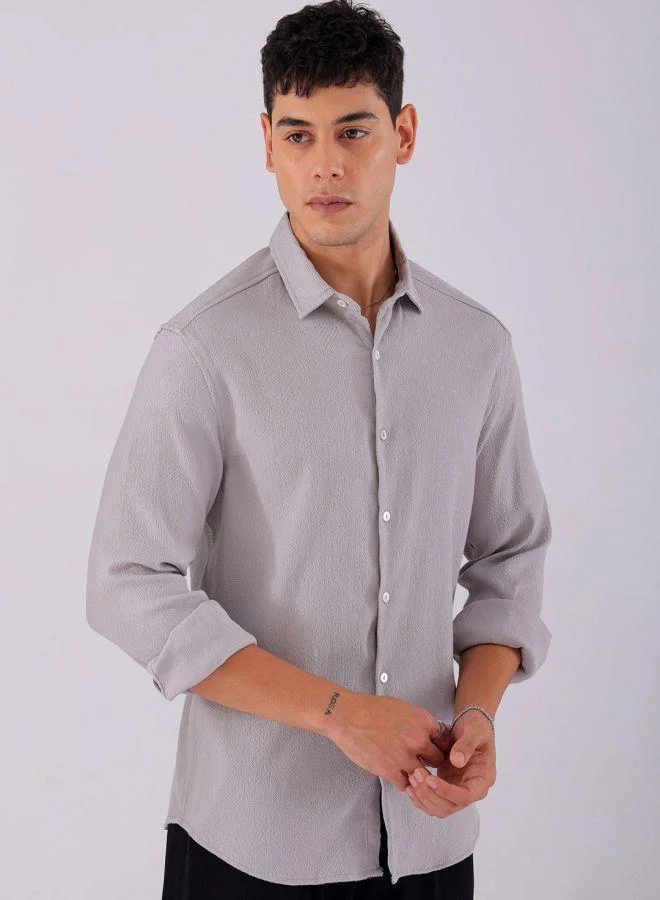 The Indian Garage Co Men Slim Fit Textured Solid Full Sleeves Cutaway Collar Resort Wear Shirt